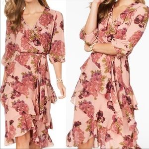 New BETSEY JOHNSON Pink Floral Ruffled Midi Wrap 4